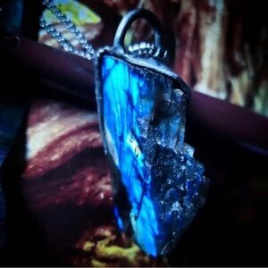 Artisan Crafted Blue Labradorite and Etched Silver Necklace